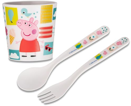 Koziol Easy Eater Set Peppa Pig Mug + Cutlery Set | From 6 Months | Playful Learning to Eat | Shatterproof, Food-Safe, Dishwasher Safe (Cup + Cutlery Set)