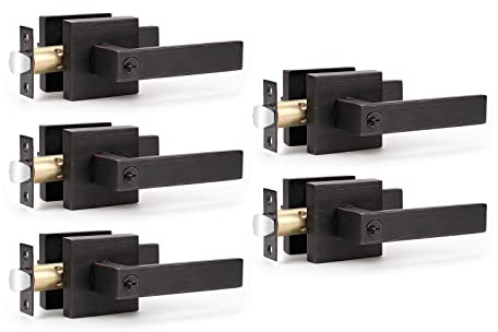 KNOBWELL Maniglia per porta d'ingresso, resistente, set di maniglie per porta anteriore, finitura in bronzo lucidato a olio, non uguale a chiave, maniglia per porta interna per camera da letto