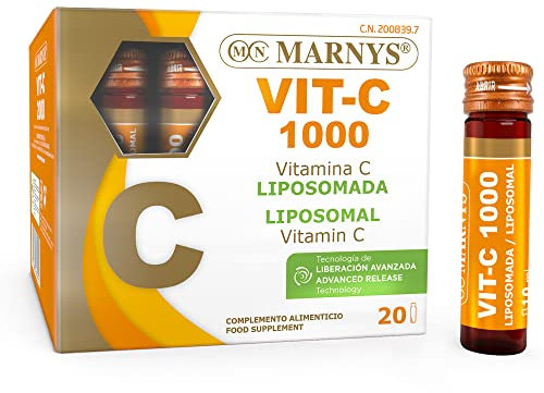 VIT-C 1000 MARNYS - Vitamina C 1000 mg Liposomal Bebible - Refuerza el Sistema Inmune - Defensas Mejoradas - Fórmula Vegana - 20 Viales con Sabor a Naranja
