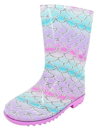 Thingimijigs Girls Mermaid Scale Pattern Wellies Wellington Boots - UK 2