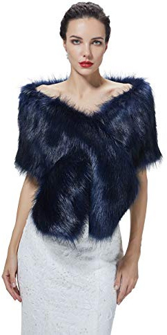 BEAUTELICATE Faux Fur Shawl Winter Wedding Wraps Women Bridal Stole Bridesmaids Shrug 1920s Flapper Cape Fancy Dress Gatsby Custum(One Size, Navy Blue)