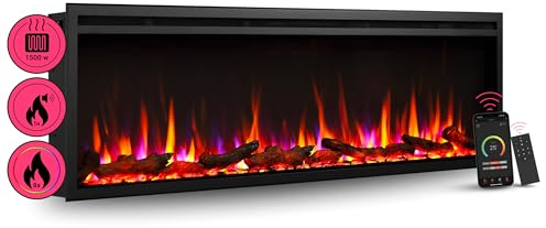 BALDERIA Atalanta 60 - Elektrisk inbyggnadskamin med värmare 1000/2000 W, realistisk 3D flameffekt, integrerad crackle-funktion, fjärrkontroll, timer, termostat - Svart