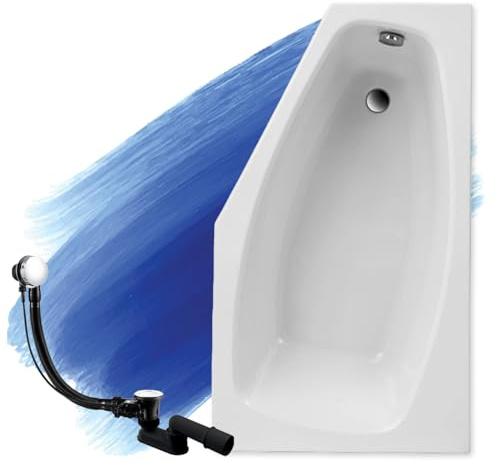 BADLAND Baignoire d'angle Marika 140 x 80 cm Gauche droite avec bonde et pieds gratuits sans revêtement (140 x 80 cm)
