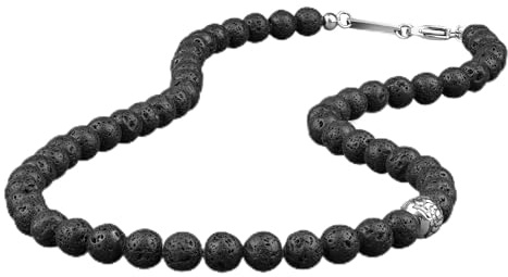 GAVU Collana Pietre Naturali da Uomo, Collana da Uomo con Perline di Pietra Lavica e Amuleto Fleur de Lis 50cm