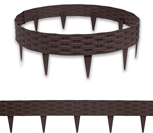 SUBTLETY 10m Bordo per Aiuole in Plastica 10 Pezzi 100x20cm Bordatura del Prato con Effetto Rattan Bordi Decorativi di Falciatura Recinto di Delimitazione per Giardino Parterre (Marrone)