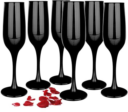 Glasmark Krosno Gläser 6er Set 0,2 Liter Sekt Champagner Prosecco Glas Kelch Sektgläser Champagnergläser Schaumweingläser Weingläser Schwarz 6 x 200ML