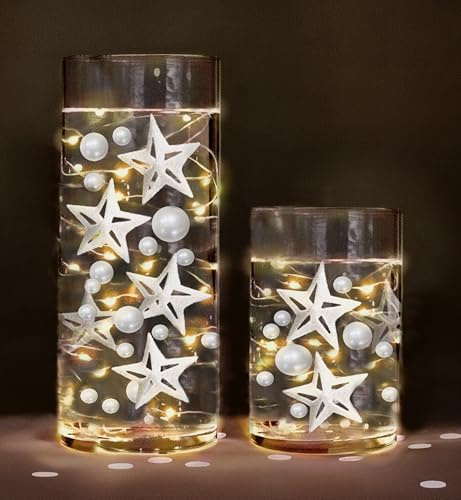 Vase Pearlfection 40pc Floating White Stars, Pearls-Fills 1 Gallon of The Floating Transparent Water Gels for Your Vases- with Pre-Measured Prep Bags for Best Results!