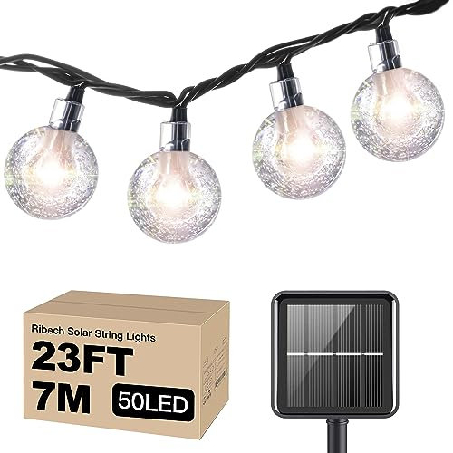 Ribech Luci Solari Esterno, Catena Luminosa Esterno Impermeabili per Patio, Luci Decorative di Natale, per Casa Feste, Giardino, Matrimoni (7 m, 50 LED)