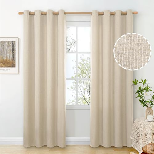 BGment Oatmeal Linen Curtains 84 Inch Length 2 Panels Set for Living Room, Sand Semi Sheer Drapes Light Filtering Window Treatments with Grommet for Bedroom No See Through, Each 52 Inch Wide