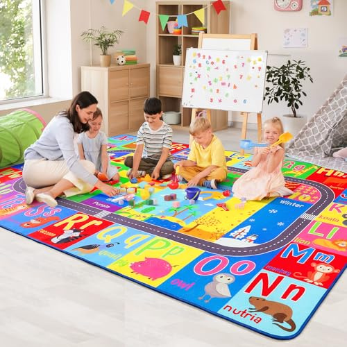 HOMORE Kids Rug, 7x10 ABC Rugs for Playroom Educational Rug for Childerns, Kids Collection Area Rugs for Learning Alphabet, Numbers, Colors, Season and Animal Words, Large Carpet for School Classroom