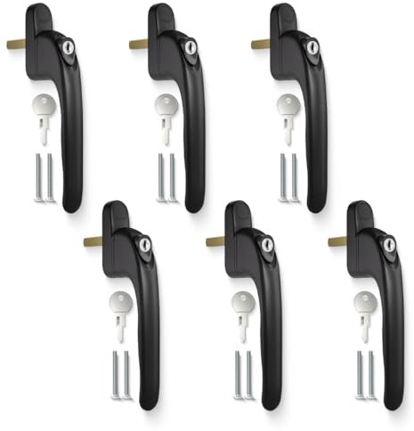 Bwintech 6 Pcs in-Line Black UPVC Aluminium Window Handle, 43mm Spindle for Indoor and Outdoor UPVC Window