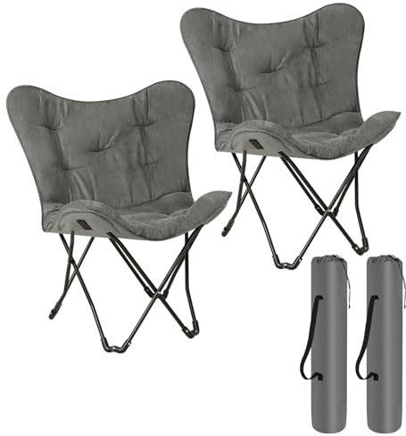 eSituro Campingstuhl faltbar 2er-Set Klappstuhl gepolstert, Angelstuhl mit Tragtasche, Faltstuhl Gartenstuhl Anglerstuhl, Schmetterling-Form, aus Wildlederimitat Oxford-Gewebe, 84x88x67cm