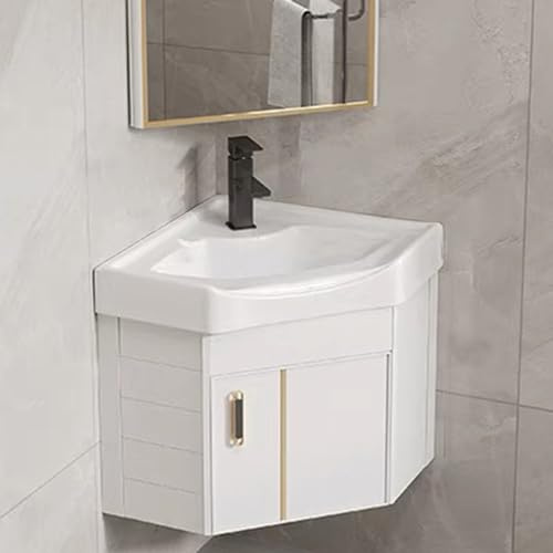 VSTQNXR Gabinete de tocador de baño, Lavabo de Esquina montado en la Pared con contenedor de Almacenamiento(Color:Wit,Size:38cm/14.9in)