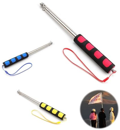 HJIAMA Palo Telescopico, 3 Piezas 1,2 m Acero Inoxidable Palo Bandera Extensible, Astas de Bandera Manuales, con Mango Esponja, para Banderas y Pancartas Guía