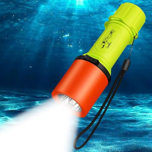 MODAO Tauchen Taschenlampe IPX8 Wasserdicht,Superhell LED Unterwasser Taschenlampe, 3 Lichtmodi Taucherlampe mit Handseile und Handgelenkband (1 Pack)