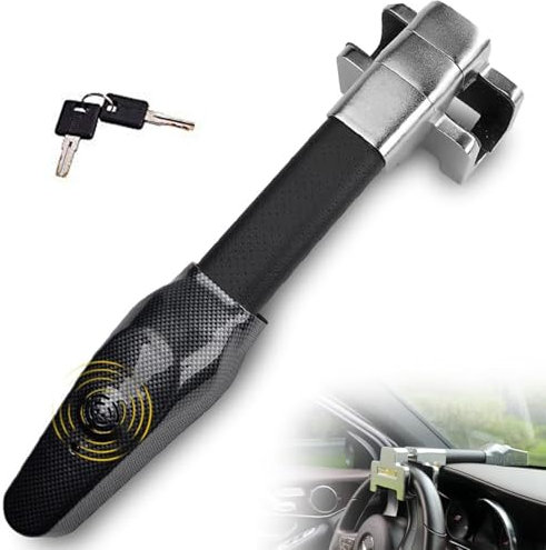 MiBoce Car Steering Wheel Lock, Car Lock Anti-Theft Device, with 120dB Alarm, LED Warning Light, 2 Keys, Adjustable Length, for Cars, SUVs, Pickup Vans