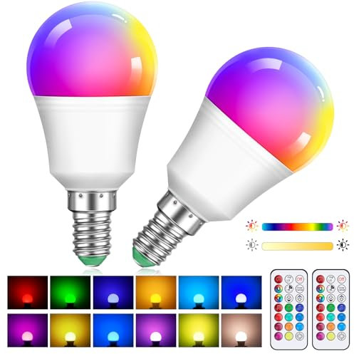 Liuyife 2 Pack Ampoules LED Edison Multicolores à Intensité Variable G45 5W(Équivalent 40W) Avec Télécommande, Culot E14 à Vis, RGB+Blanc Chaud, Idéales Pour L'éclairage Quotidien Et D'ambiance