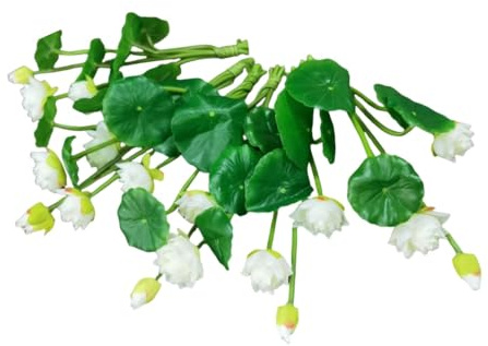Urier 6 Pcs Water Lily Artificial Flower,10 Silk Plants Floating Flowers,Plastic Flowers Lotus Flowers,Realistic Fake Flowers Lotus Decor for Fish Tank Decoration Home Decor(White)