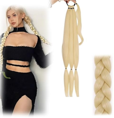 Landrain Hair Braid Extensions Zopf, 70cm Lange Pferdeschwanz Haarteil, Geflochten Ponytail Extension,Beige