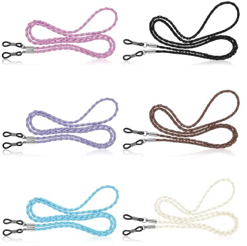 SCDZY 6 Stück Brillenkette Damen, Brillenband Verstellbar Brillenhalter Damen und Herren Brillenkordel Leder Brillenschnur Bunt für Sport Brillen und Sonnenbrillen
