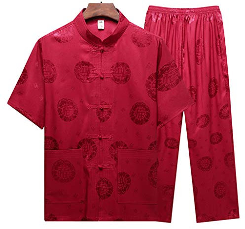 Herren Tang-Anzug Tai Chi Uniform Hanfu Traditionelle chinesische Kung-Fu-Kleidung Kampfsportanzug (Rot 39)