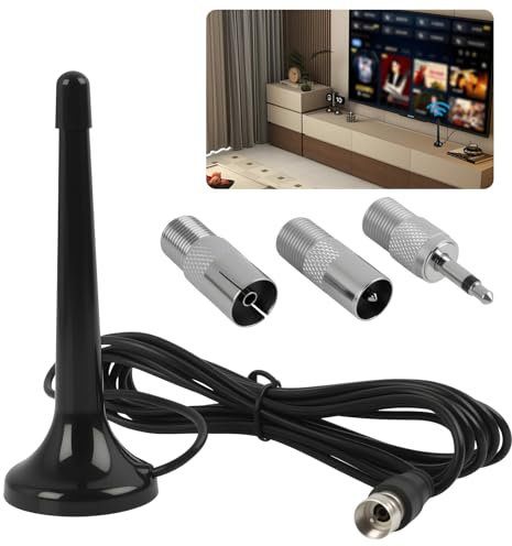 Antena Telescópica Digital para Interiores con Base Magnética, Cable de 3 Metros, Compatible con DTMB/ATSC/DVB-T2/DMB-T/ISDB-T, Ideal para Radio FM y TV, Recepción VHF y UHF