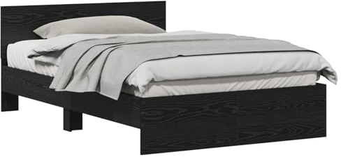 vidaXL Bettgestell Schwarz Eichen-Optik 120 x 190 cm Holzwerkstoff, Moderner Bettgestell, rechteckig, platzsparend, schicker Kopfteil, solides Schlafzimmer-Möbel