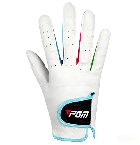 PGM Kids Youth Junior Toddler Boys Girls Golf Gloves Microfiber Synthetic Gloves for Left Hand Right Hand Golf Gloves 1 Pack White Pink Age 3-12 (White,Large,Worn on Right)