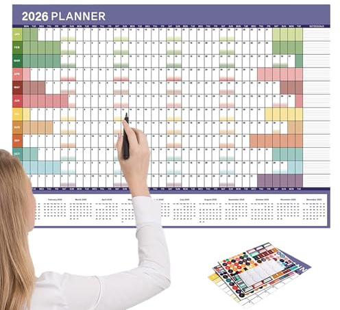 yakermur Calendario da parete annuale, calendario 2026 12 | Divertente organizer di gestione pianificatore per ufficio, scuola, studio, lavoro, ufficio, cucina