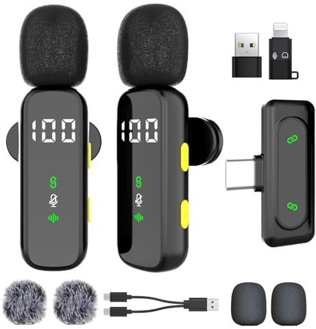 Micrófono de corbata inalámbrico con pantalla LED, mini microcorbata, micrófono inalámbrico para iPhone, Android, iPad, grabación de vídeo, streaming, entrevistas, vlogs, tiktok, Youtube