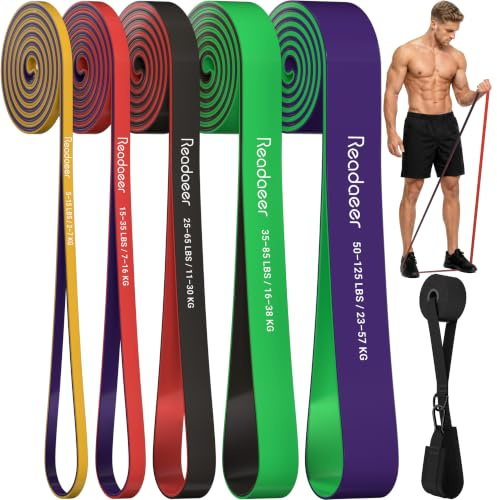 Set med motståndsband för män och kvinnor, 5 nivåer träningsband, 5-125 lbs | Fitnessband, TPE pull up hjälpband, kroppssträckning, fettförlust, sjukgymnastik, muskelträning hemma träning, gym