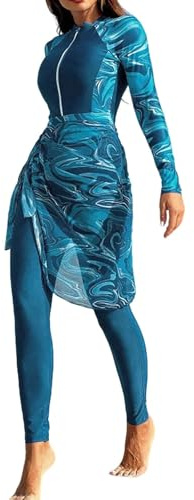 Costume da bagno musulmano da donna lungo con protezione solare per tutto il corpo, costume da bagno musulmano con copertura completa Burkini Tankini, costume da bagno a maniche lunghe, 3 pezzi, top