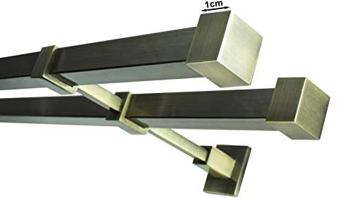 Sento 20/20mm Metall Gardinenstange Vorhangstange 2-läufig Messing Antik Mik 140 cm (2 Stangen 140cm)