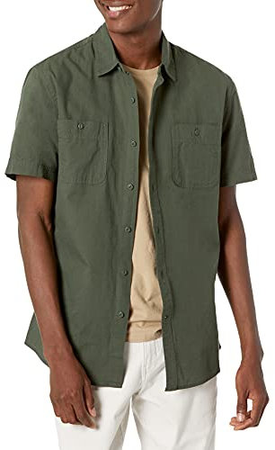 Amazon Essentials Herren Chambray-Hemd mit kurzen Ärmeln in normaler Passform, Olivgrün, XXL