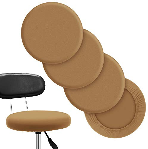 Tatuo Round Bar Stool Seat Covers Washable Stool Cushion Slipcover Elastic Bar Chair Covers for 14-17 Inch Chair (Camel Color, 4 Pieces)