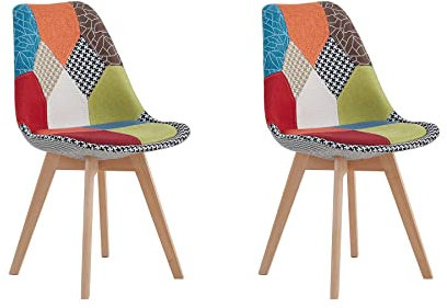 GrandCA HOME Juego de 2 Sillas de Comedor, Silla de Cocina con Estructura de Madera, Sillas Tapizadas con Asiento de Tela de Retazos (Rojo)