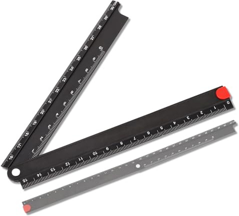 30cm Folding Ruler, 90° Foldable Metal Aluminum Ruler 0-300mm Length Fold Straight Angle Measure Stationery Ruler Black for Machine-Made Glass Making