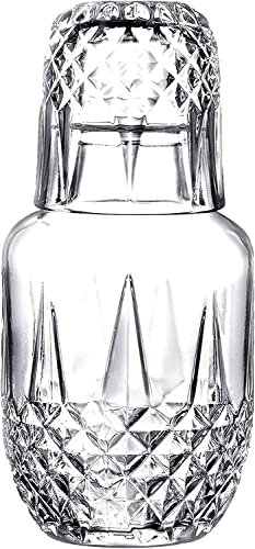 DUHALINE Audrey - Juego de jarra y vaso de cristal para mesita de noche, jarra y vaso de cristal, juego de 2 jarras de agua y taza de noche (525 ml)