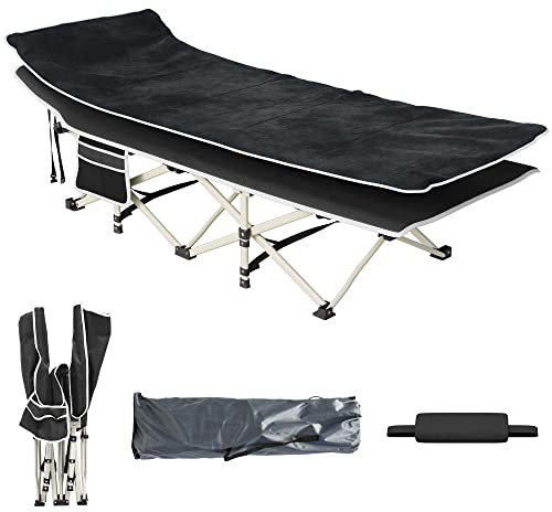 YITAHOME Faltbare Campingbetten für Erwachsene, Strapazierfähiges, Robustes Feldbett mit Matratze, Starke Dickere Rohre, Schlafbett für das Reisebüro im Freien, schwarz