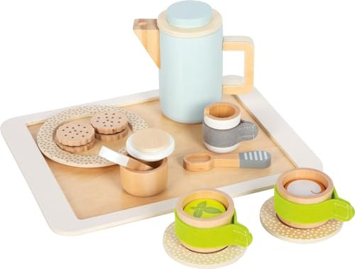 small foot Kaffee und Tee Set Kinderküche aus Holz, 15-TLG. Küchenspielzeug, Rollenspiel für Kinder ab 2 Jahren, 12484