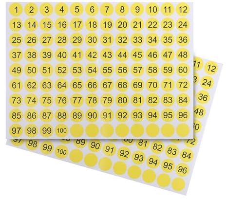 PATIKIL Round Number Sticker 0.8, 5 Pcs Waterproof Consecutive Number Labels Self Adhesive Vinyl Number Decal for Inventory Storage Organizing, Yellow