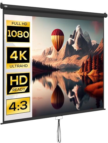 HOMCOM Telo per Proiettore da 120 Pollici Formato 4:3 ad Altezza Regolabile, Schermo da Proiezione in Tessuto e Metallo, 244x183 cm, Nero