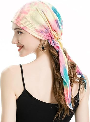 Förbunden huvudbonad huvudsjal kemo huvudbonad mössa huvudskydd halsduk turban keps bomull alopeci bandana, Ribbad regnbåge, one size