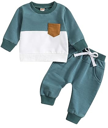 ensembles bébé garçon 3 mois a 3 ans automne decontracte sweats garçon sans capuche col rond tee shirt manche longue avec poche pantalon jogging survetement enfant garcon sport (Blue, 6-12 mois)