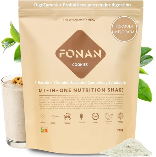 FONAN Frullati sostituto pasto e colazione sani per una dieta completa 1,2 kg - Frullati sazianti con vitamine, minerali, carboidrati, proteine in polvere, spirulina e Baobab BISCOTTI