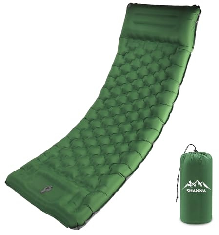 SHANNA Camping, sovmatta med kudde: extra tjock 12 cm, ultralätt självuppblåsande luftmatta, anslutningsbar 50D-isolerad sovmadrass för backpacking, camping, vandring, tält (olivgrön)