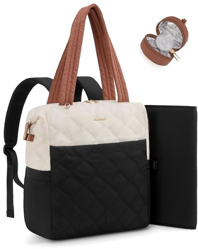 LOVEVOOK Diaper Bag Backpack,Diaper Bag Tote for Mom Dad with Changing Pad,Insulated Pockets, Convertible Mom Backpack with Pacifier Case（Black & Brown）