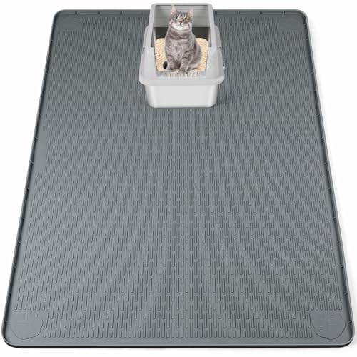 Bartuke Tapete de silicona extragrande para arena de gatos, 50 x 35 pulgadas, para control de dispersión, suave para patas de gatito, fácil de limpiar (gris oscuro)