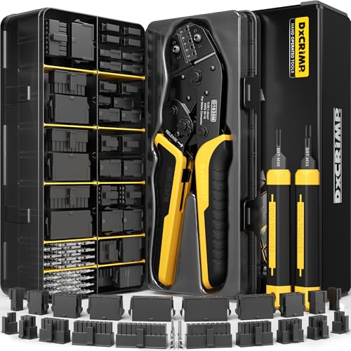 DxCRIMP Micro-Fit 3.0 Crimping Tool Kit, 22 Types 2–20 Pin 3.0mm Pitch Connectors, Ratcheting Crimper for 30–20 AWG, with Pin Extractors, PC/PSU & Appliance Wiring, Compatible with Molex Micro-Fit 3.0