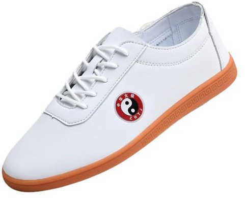 Chaussures Tai Chi en Cuir - Chaussures d'arts Martiaux et de Kung-fu, Baskets à Tige Basse pour l'entraînement au karaté et la Marche Quotidienne décontractée,Blanc,43 EU